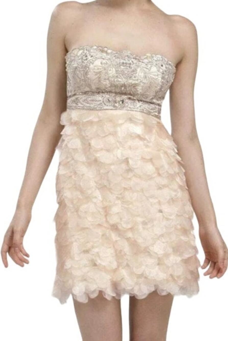 Sue Wong Nocturne Beaded Sheer Petal Sheath Cocktail Dress Ruffled Navy 2